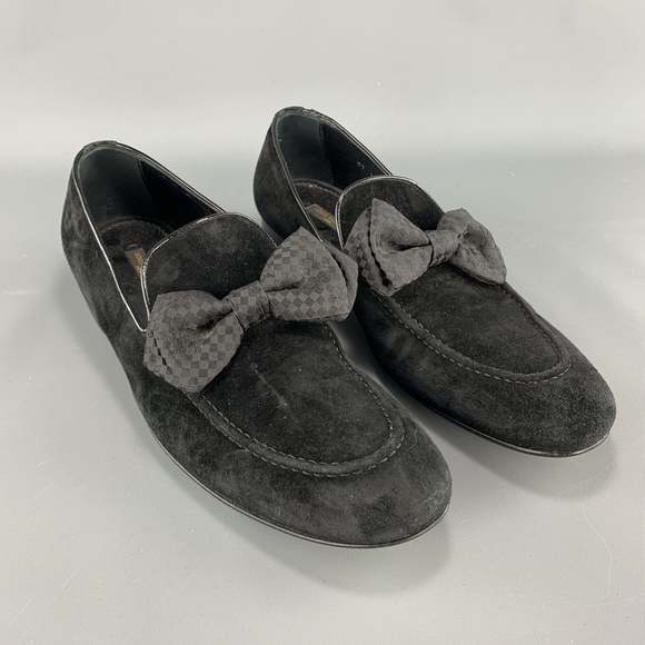 LOUIS VUITTON Black Suede Slip On Bow Loafers - Picture 1 of 7